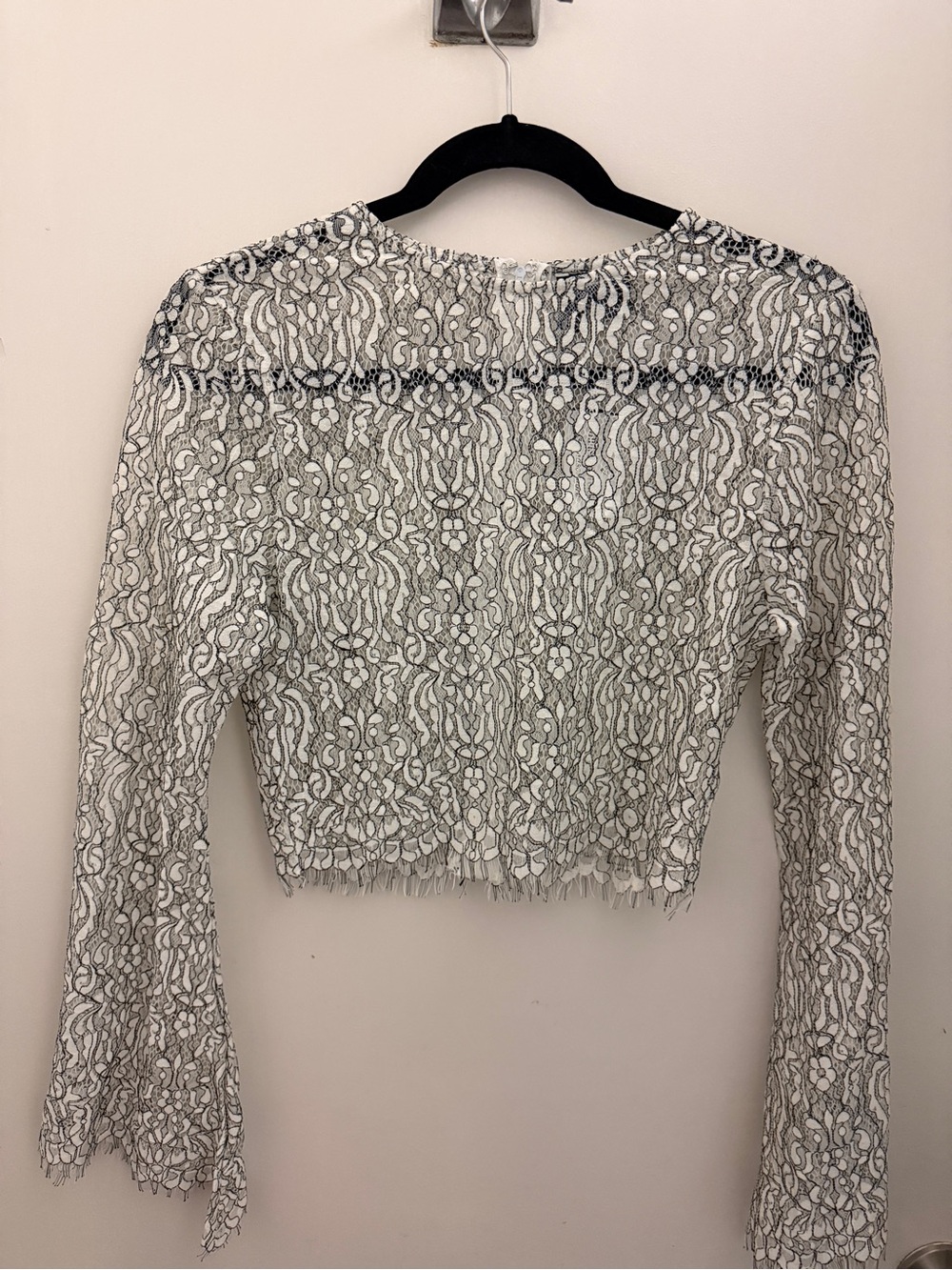 Windsor White Lace Cropped Long-Sleeve Blouse